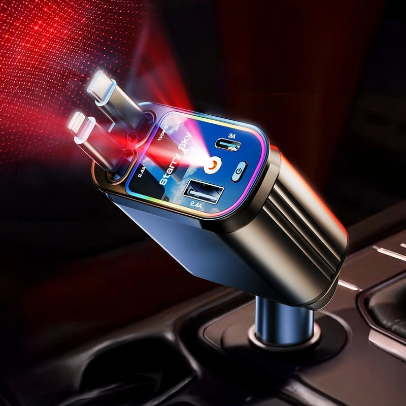 Uittrekbare 4-in-1 USB-Autolader